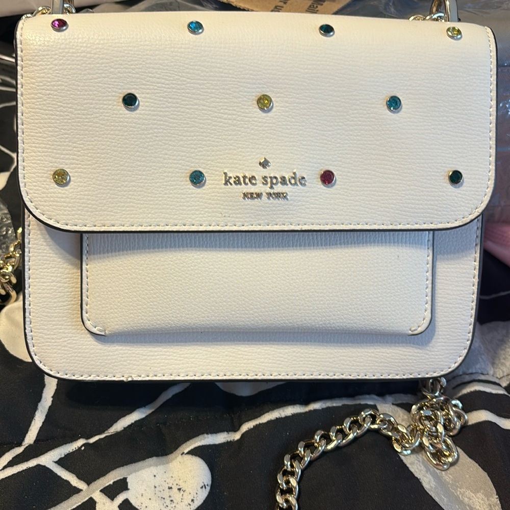 NWOT Kate Spade Remi Studded Chain Crossbody Shoulder Bag Cream